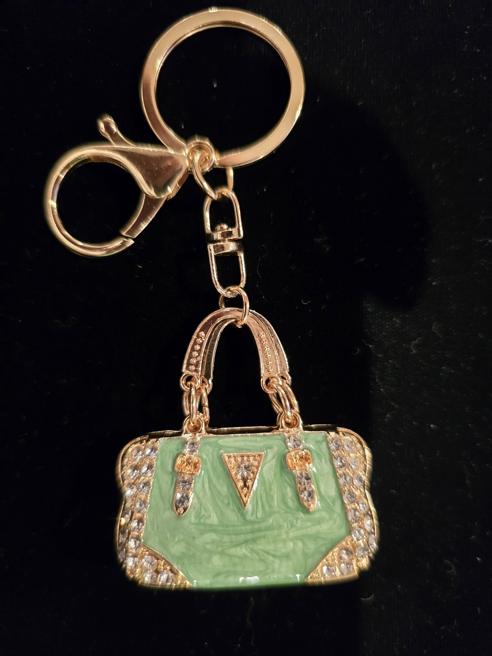 Gold-Tone Green Handbag Keychain